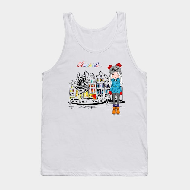 Girl tourist in a winter Amsterdam Tank Top by kavalenkava